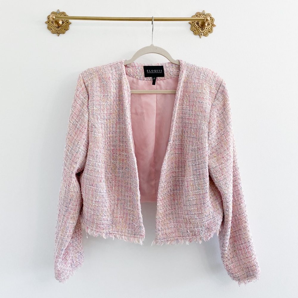 Eloquii Pink Tweed Bolero Jacket Crop Blazer